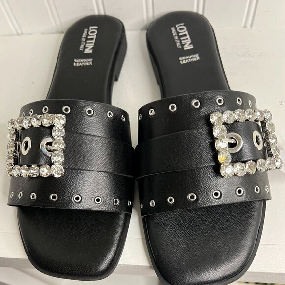 LOTTINI Made In Italy Leather Slide Sandals With Studs And Buckle Size 40 - Picture 5 of 8